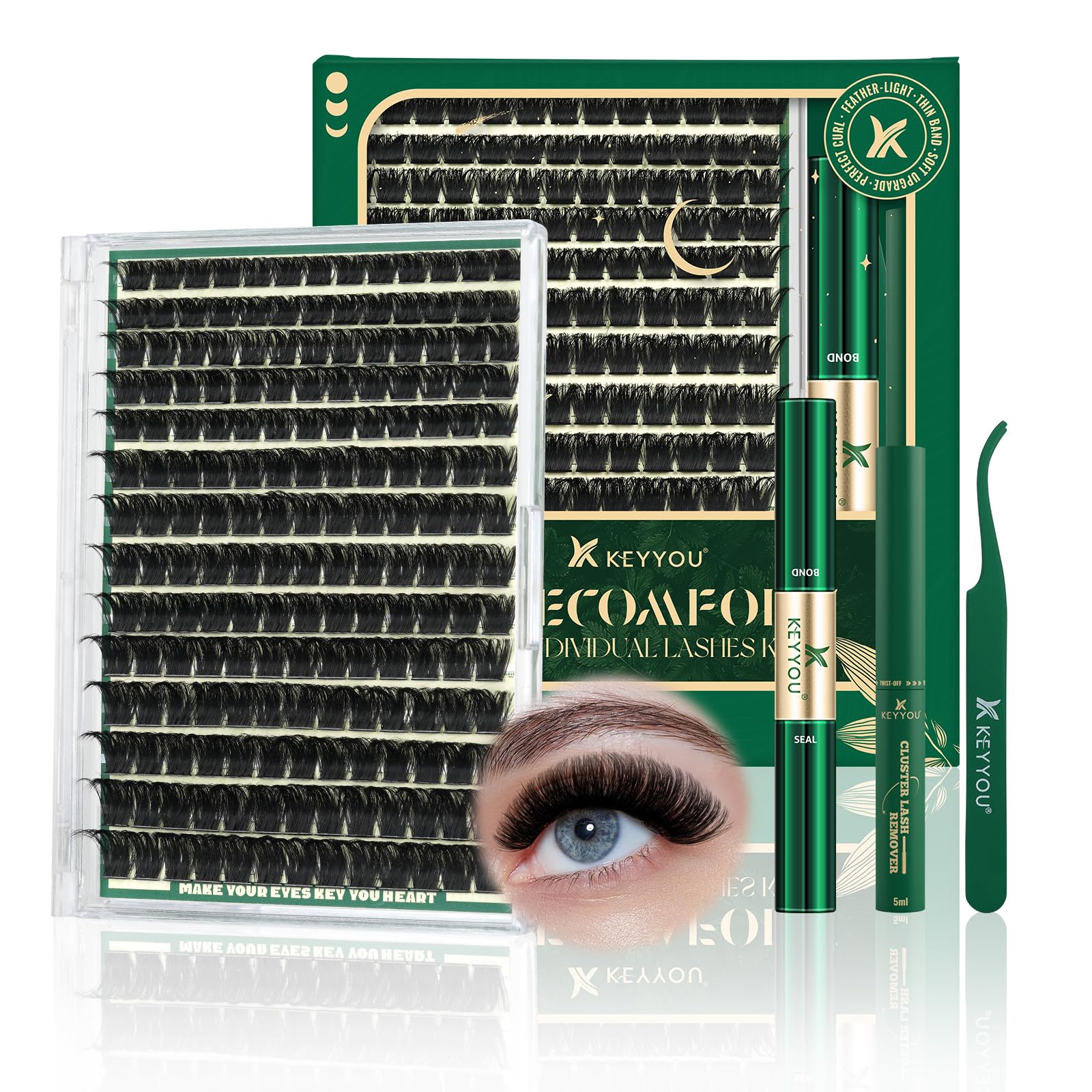 Photo 1 of KEYYOU DIY Lash Extension Kit 182pcs Soft Lash Clusters 200D Curl Easy to Apply with Lash Bond and Seal Lash Applicator Lash Remover Eyelash Extension Kit at Home(RMkit-200D-D-10-18mix)