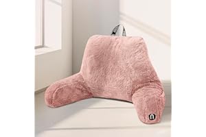 Nestl Fur Reading Pillow, Stylish Back Pillow for Bed Sitting Up, Faux Fur Bed Chair Pillow with Arms, Reading Pillows for Sitting in Bed Adult & Kids, Back Support Pillow for Bed Rest - Peach Beige