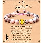 Gnamy Softball/Volleyball/Soccer/Basketball/Tennis Bracelet Gifts for Teen Girls Women, Adjustable Natural Beads Bracelet Sports Stuff Jewelry Gifts for Her