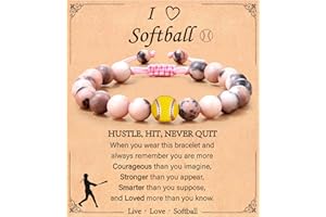 Gnamy Softball Volleyball Soccer Basketball Tennis Bracelet Gifts for Teen Girls Women, Adjustable Natural Beads Bracelet Sports Accessories Stuff Christmas Valentines Day Birthday Jewelry Gifts for Ball Lover Daughter