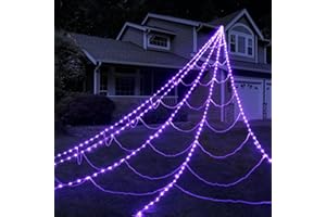 ZIVILIC Halloween Spider Web Lights 250 LED Lighted Spider Web Giant 16.4Ft Halloween Decorations Light up with 8 Lighting Modes Waterproof & Timer for Outdoor Indoor Yard Haunted House Decor, Purple