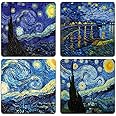 Van Gogh Style Watercolor Painting Square Coaster Set - Made of Recycled Rubber - Set of 4