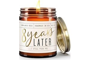 SOY AND SASS 8 Year Gift for Anniversary for Her - '8 Years Later' Soy Candle, w/Sandalwood Rose - Infused w/Essential Oils I 8th Anniversary Wedding Gift for Wife I 50Hr Burn I USA Made