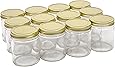 North Mountain Supply 9 Ounce Glass Straight Sided Mason Canning Jars- with 70mm Gold Metal Lids - Case of 12
