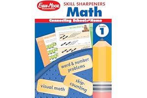 Evan-Moor Skill Sharpeners Math Workbook, Grade 1, Addition, Subtraction, Counting to 100, Test Prep, Number Words, Geometry,