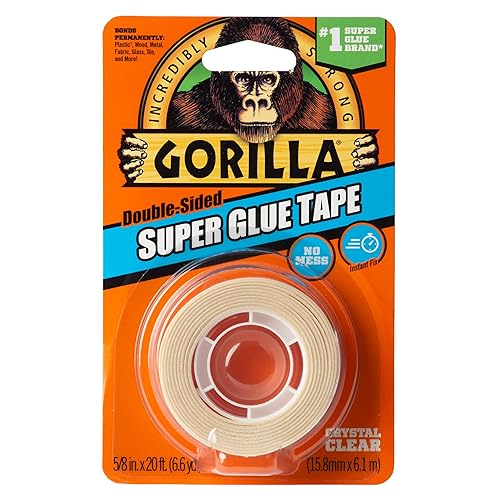 Gorilla Super Glue Tape, Multi-Purpose, Permanent, Double Sided, High Tack, 5/8in x 20ft, Clear (Pack of 1)