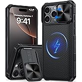 GIVELOT Magnetic for iPhone 16 Pro Case,[Compatible with Magsafe][Slide Camera Cover][Kickstand][Military Grade Protection] Shockproof Rugged Case for iPhone 16 Pro,Black