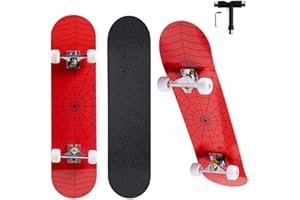 NUOVOVOI Skateboard for Beginners, Standard Complete Skateboard 31 Inch Double Kick Concave Deck with 7 Layer Maple Wood, Smooth Wheels & Bearings