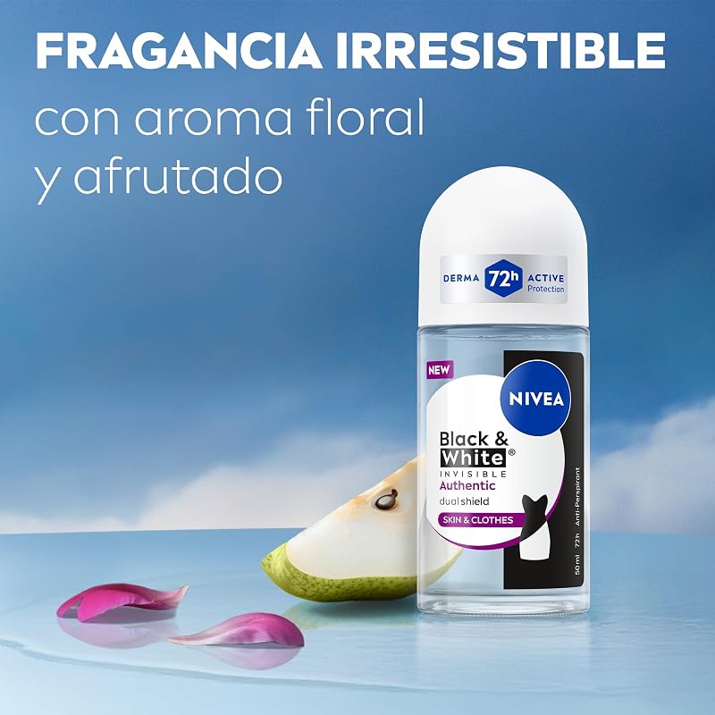 Desodorizante Autêntico Preto e Branco para Mulheres, Roll-On, pacote de 6 x 50 ml