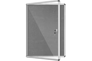 Mifuro 38"x28" Enclosed Bulletin Board, Lockable Weather-Resistant Aluminum Cork Noticeboard for School & Office, Silver Frame w/Grey Flet