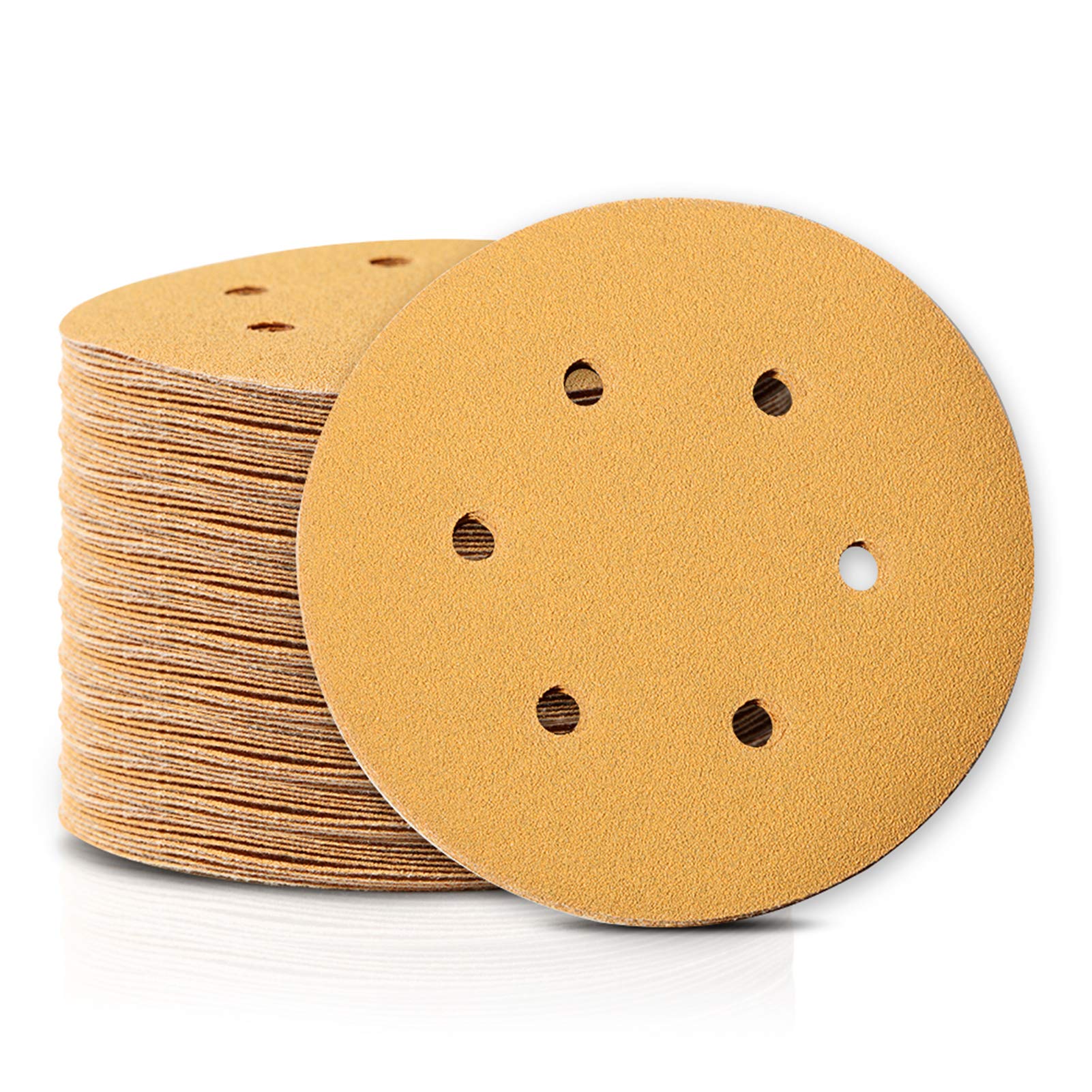 SPEEDWOX 100 Pcs 6 Inches Hook and Loop 6 Hole Sanding Discs 80 Grit Dustless Sandpaper Assortment Fit for Random Orbital Sander Yellow Finishing Discs for Automotive Woodworking