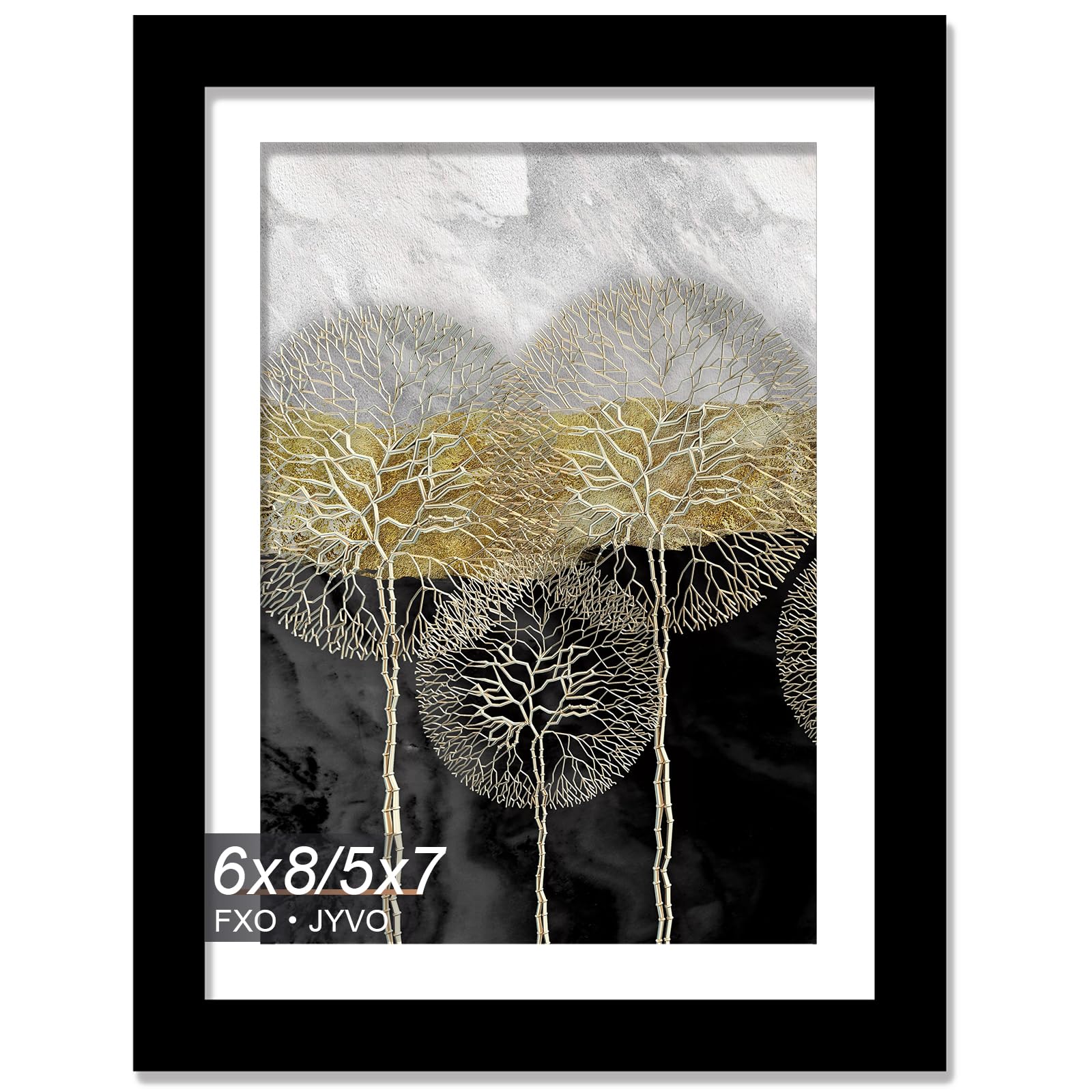 Photo 1 of Fxojyvo 6x8 Picture Frame, Display Photo 5x7 with Mat or 6 x 8 Without Mat, Light Weight and High Transparent 6 by 8 Frame for Wall - 1 Pack/Black/6"x8"