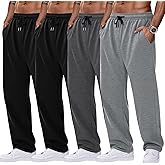 August Alley 4 Pack Men's Sweatpants Open Bottom with Pockets Drawstring Athletic Lounge Joggers Baggy Workout Pants