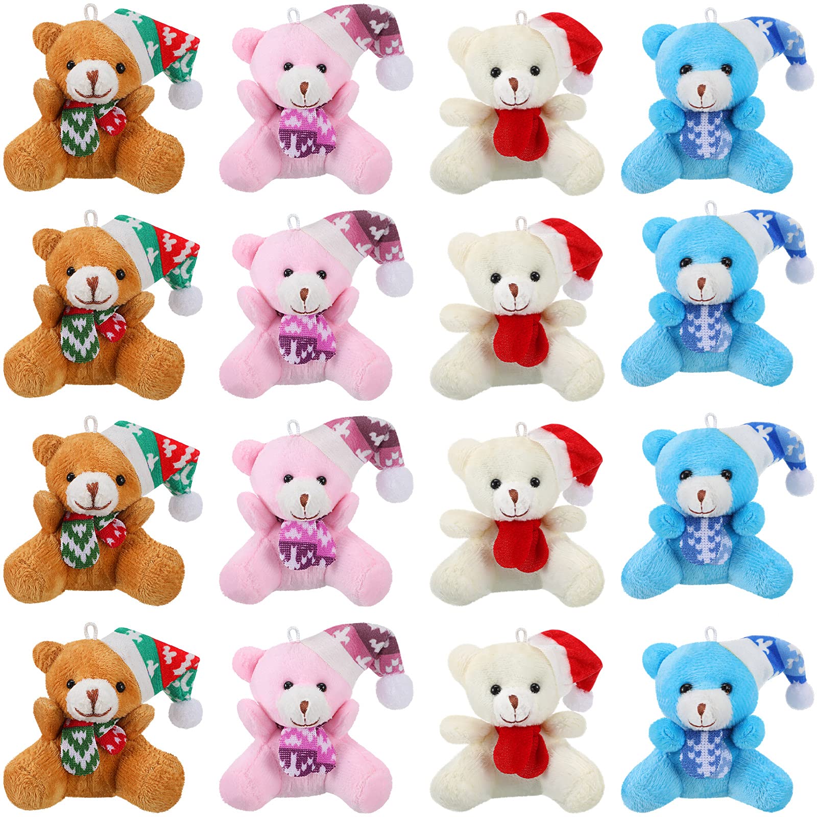 Photo 1 of 12 Pieces Christmas Mini Bear Bulk 3.15 Inch Soft Plush Stuffed Animal Toy Xmas Tree Cute Ornaments Plush Bear Keychain Gift for Birthday Present Box Wedding Party Favors Award Decor(Christmas Style)