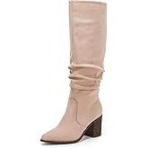 Huiyuzhi Womens Pointed Toe Mid Chunky Heel Side Zipper Knee High Boots Tall Booties