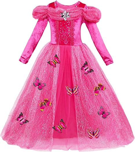 Amazon Co Jp Vinna シンデレラ コスプレ 発表会 文化祭 発表会 子供ドレス ハロウィン クリスマス 仮装 変装 キッズコスチューム 蝶々飾り 長袖 女の子 ワンピースドレス ローズ 130cm ホビー 通販