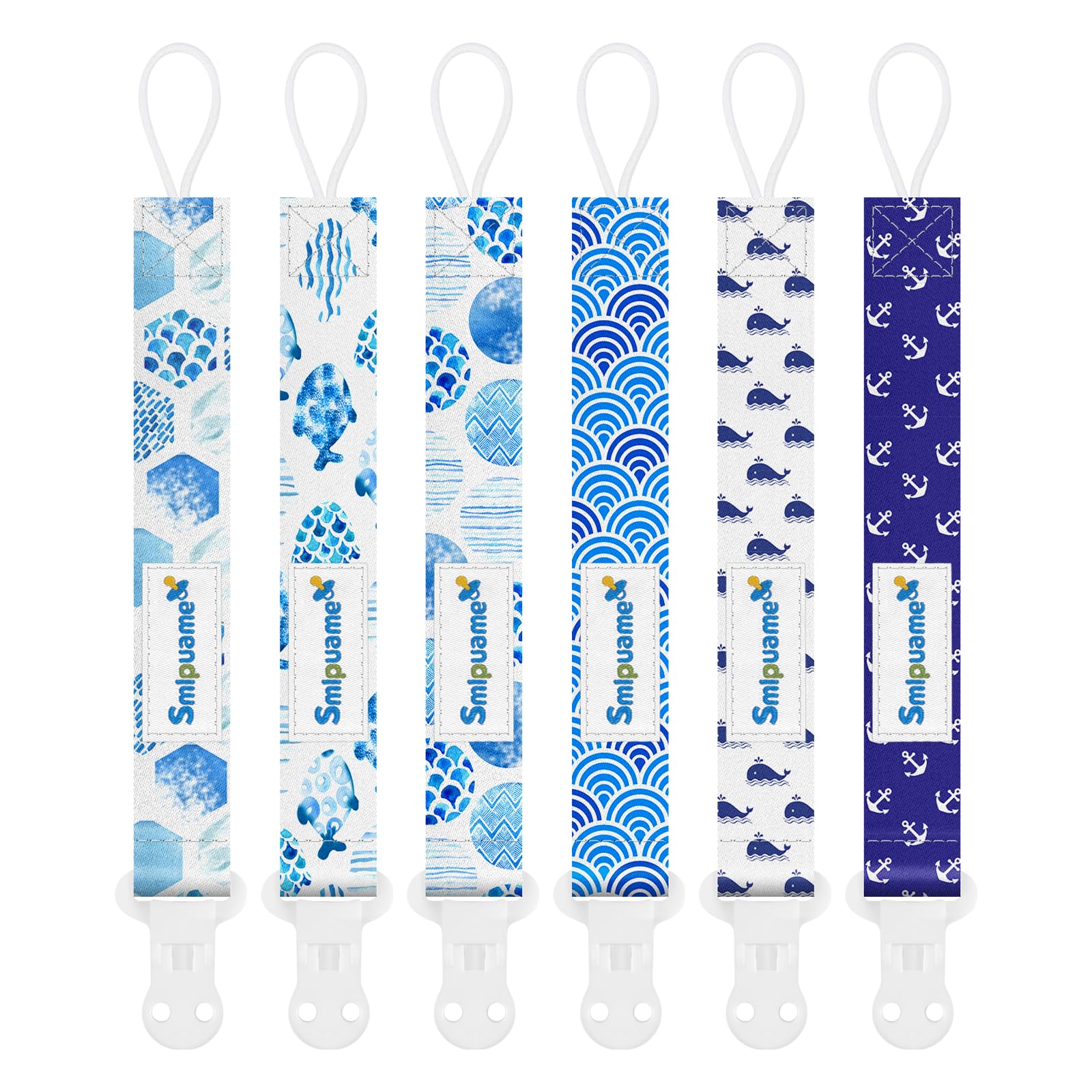 Smlpuame Dummy Clip Boys,6 Pack BPA Free Soother Chain,Pacifier Holder Clips for Teether Toy,Baby Dummy Strap Universal Design Fit All Pacifiers Teething Toys,Baby Gift(Ocean) — image 1