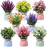 Cindeer 8 Pcs Large Artificial Potted Flowers Fake Potted Plants Plastic Faux Flowers for Home Decor Indoor Artificial Plants in Pots for Wedding Home Desk Tabletop Outdoor Office Kitchen