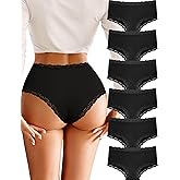 FINETOO Cotton Underwear for Women Sexy Boy Shorts Breathable Cheeky Lace Trim Panties Womens Underwear 6 Pack