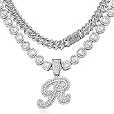Lucopsny Cuban Link Chain for Women - Silver Initial Necklace, 14mm Cursive Chain for Hip Hop Jewelry