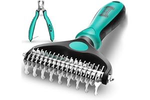Ruff 'N Ruffus Dog Brush for Shedding - Double Sided Undercoat Rake for Dogs & Cats - Dematting Comb for Dogs - Deshedding Dog Brush with Nail Clipper - Cat Grooming Brush Reduce Shedding by 95%