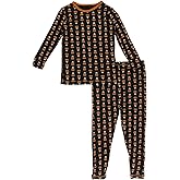 KicKee Spooktacular Pajama Set – Long Sleeve & Pants, Snug Fit for Cozy Halloween Nights (Midnight Candy Corn - 2T)