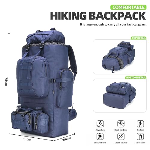 King'sGuard 100L Camping Hiking Backpack Molle Rucksack Military Camping Backpacking Daypack, Black, L, Camping Backpack - View #8