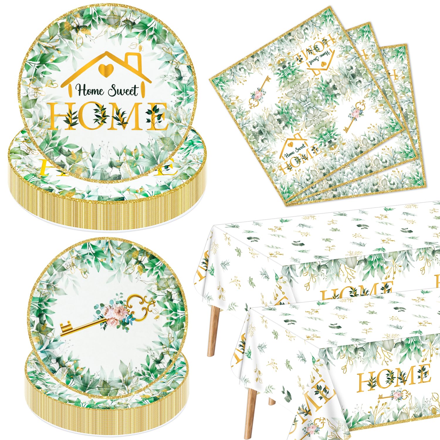 Housewarming Party Decorations - 122pcs Home Sweet Home Party Tableware Set, House Warming Tablecloth, Housewarming Key Plates and Napkins for Welcome Home New Home Wedding Decoration, Serve 40
