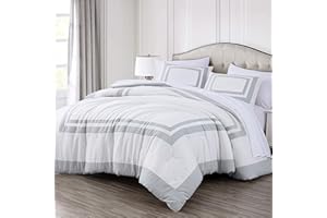 Chezmoi Collection Wyatt 7-Piece Queen Bed in a Bag Comforter Set - Hotel Style Bedding with Sheet Set - White/Silver Square 