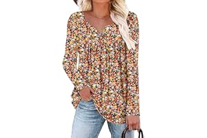 ROSELINLIN Womens Long Sleeve Tunic Tops Floral Fall Blouse Shirts