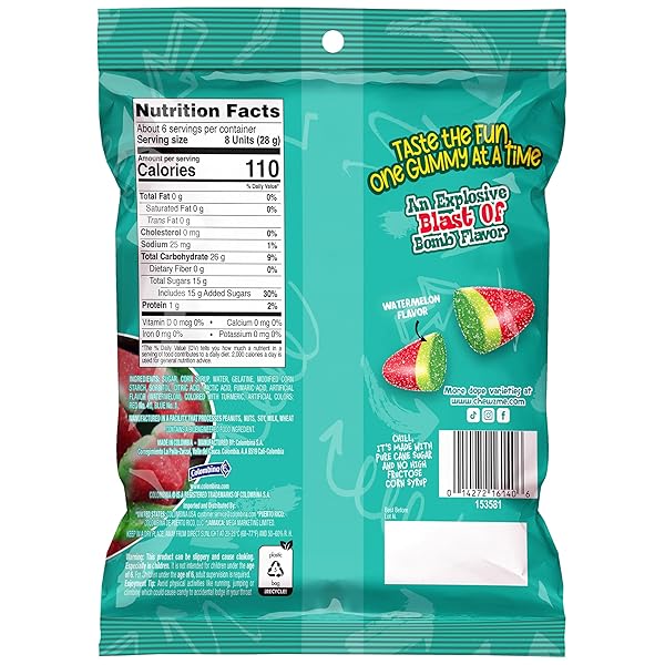 COLOMBINA CHEWZME WATERMELON GUMMIES, SOUR GUMMY CANDY, 6 OZ (PACK OF 1)