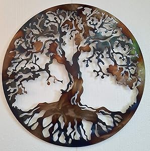 Tree of Life Metal Art, Large Wall Decor, 36 inches, Heat Colored
