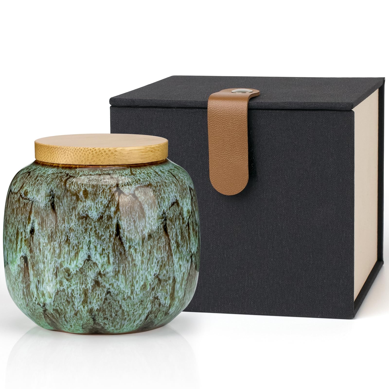 HCLRW Small Urns for Human Ashes, Ceramic Memorial Mini Urns, Hold 10 Cubic Inches of Ashes, Small Sharing Ash Keepsake with Exquisite Box Honor Your Loved One Lost (Green) — image 1