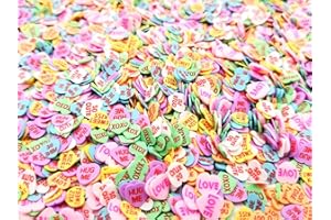 PEACHCOR Small Conversation Heart Mix Polymer Clay Valentine Heart Slices, Miniature Dollhouse Desserts Decoration Slices, Fake Candy Heart Nail Art Slices, Miniature Heart (15Gram)