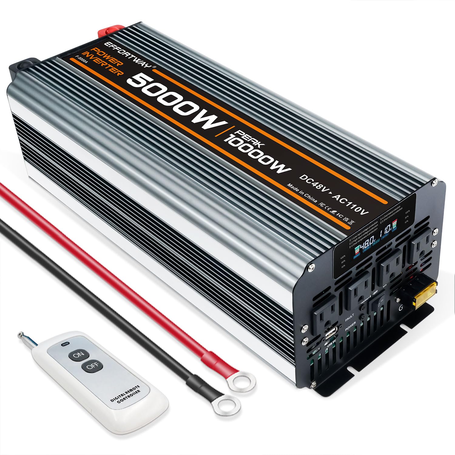 Photo 1 of EFFORTWAY Power Inverter DC 48V to AC 110V/120V Converter with LCD Display, Wireless Controller, Cable Pair,AC outlets USB.RV Travel,Suitable for Camping,and Off-Grid Solar Systems (5000w -48v)