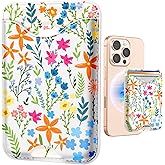 Shorogyt Compatible with Magsafe Wallet Magnetic Card Holder - Small Flower Phone Wallets for Women Teen Girls Cute Pattern for iPhone 16/15/14/13/12 Series Slim for Apple Mag RFID Magnet Fit 3 Cards