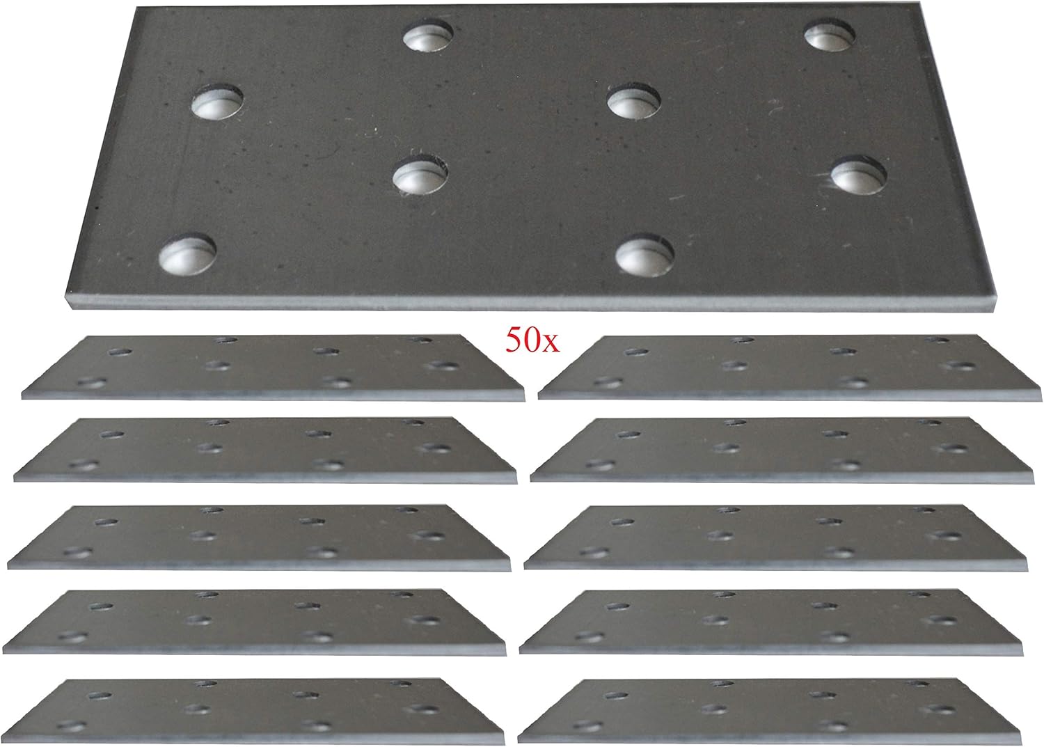 Flat Connecting Joining Plate Galvanised Structural Connectors Heavy Duty Metal Steel Sheet 3.15"x1.57"x0.08" (80 x 40 x 2mm) Pack of 50pcs