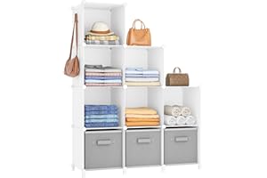 HOMIDEC Closet Organizers and Storage, 9 Cube Storage Organizer, Portable Closet Organizer Cubes Shelves for Clothes, Bedroom, Kids Room, Bathroom, Wardrobe, White