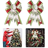 Hying 2 Pieces Christmas Bows for Wreath, Xmas Trees Wreath Bow Red Green Buralp Craft Ribbon Bows for Front Door Christmas Party Decorations Supplies