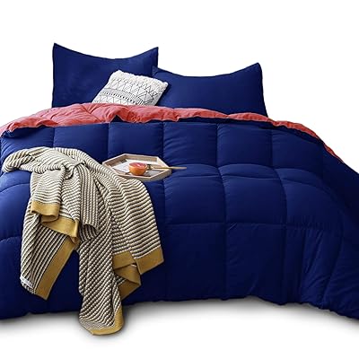 KASENTEX All Season Down Alternative Comforter Set, Navy/Coral