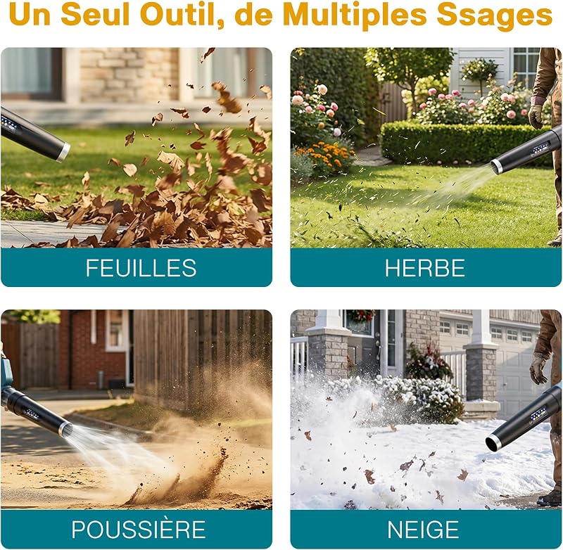 Souffleur Batterie, Moteur Brushless, 2 Batteries 18V/5200mAh et Chargeur