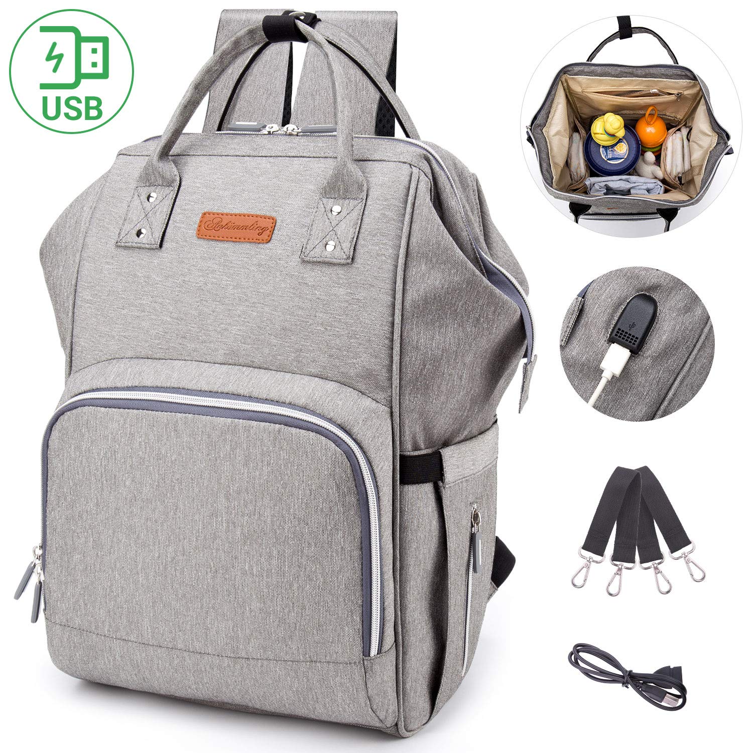 Large Capacity Diaper Backpack Diaper Bag with USB