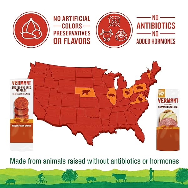 VERMONT SMOKE & CURE – UNCURED SMOKED PEPPERONI – NO ANTIBIOTICS OR ADDED HORMONES, PERFECT FOR PIZZA OR CHARCUTERIE BOARD – 6OZ