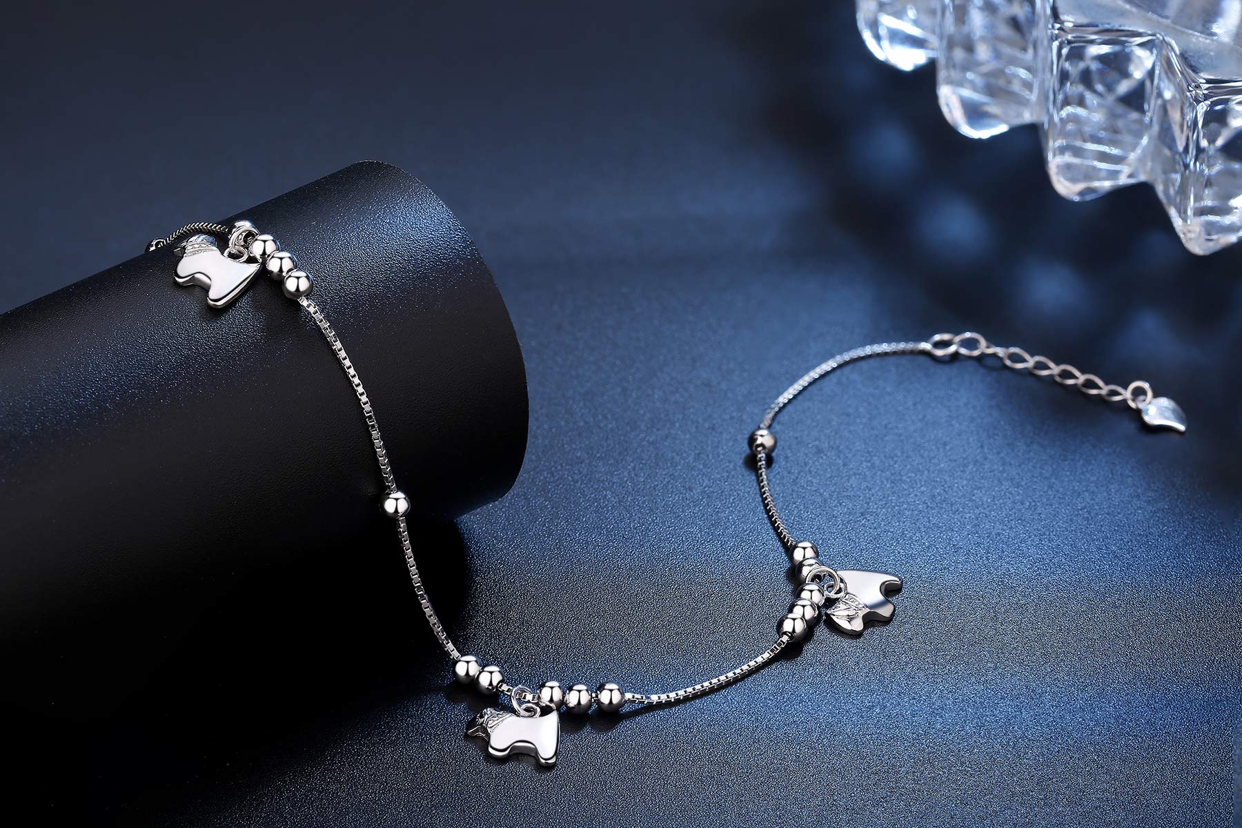 Abiguelle Damen Schmuck, Anhänger Fußkette längenverstellbar Damen-Fußkettchen, 925er Sterlingsilber, Schmuck mit Etui, Weiß