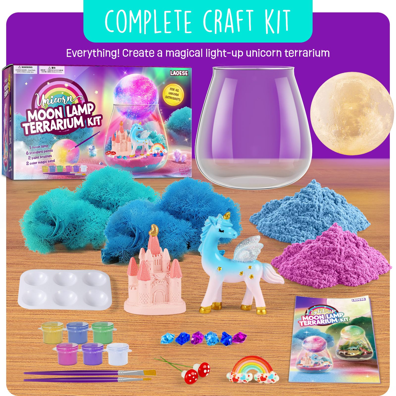 Unicorn Terrarium Gifts for Kids - Light Up Terrarium Crafts Kit with DIY Moon Lamp - Unicorn Toys for Girls - Arts and Crafts Birthday Gift for Girls Ages 4 5 6 7 8-12 Year Old