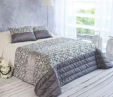 Algodón Blanco Colcha Bouti Jacquard, Gris, 235 x 270 cm 60 x 40 cm: Amazon.es: Hogar