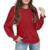 Haloumoning Girls Long Sleeve Shirts Kids Fashion Crew Neck Tunic Tops Blouse 5-14 Years