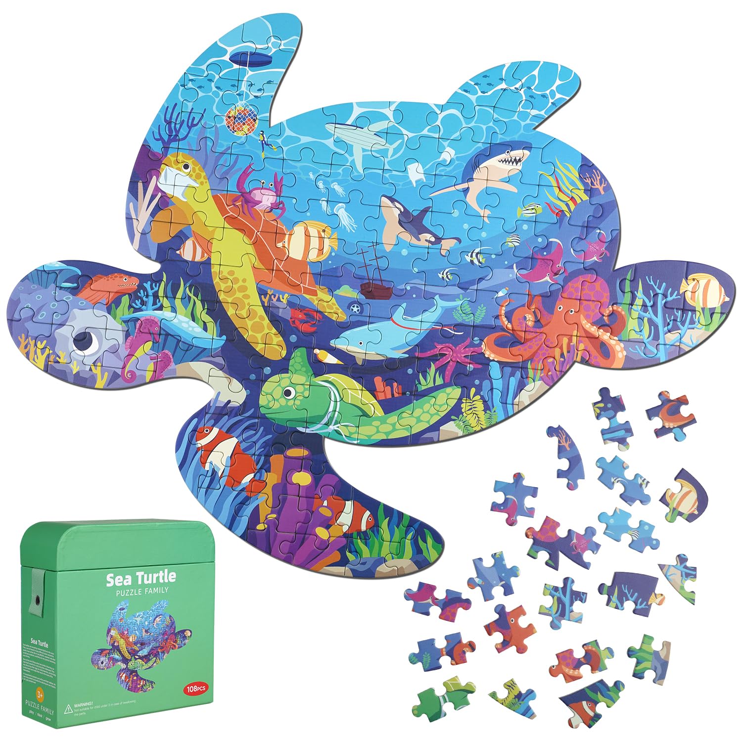 Sea ​​Turtle Jigsaw Puzzle for Kids, 108 Pieces Jigsaw Puzzle with Large Pieces for Kids Age 4 5 6 7 8 9 10 Years.