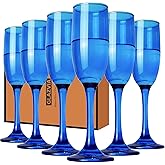 GLAZVIA Champagne Flutes Glasses Set of 6-6oz Elegant Blue Glass, Unique Blue Colored Long Stem Champagne Flute Gift for Wedding, Anniversaries, Parties, Birthday, Restaurant, Home Bar
