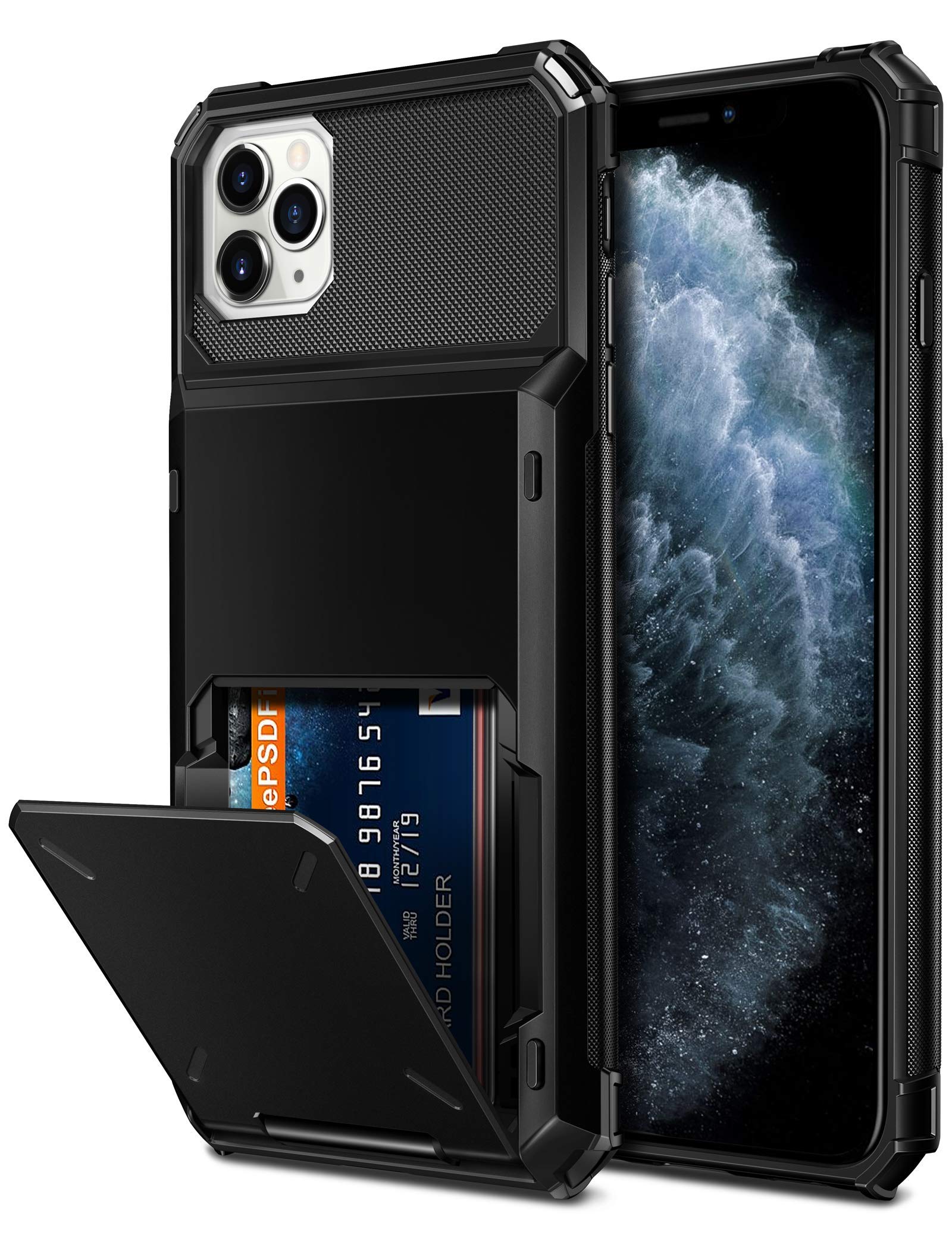 Photo 1 of Vofolen Compatible with iPhone 11 Pro Max Case Protective 4-Card Holder Wallet ID Slot Flip Door Hidden Pocket Dual Layer Hybrid Bumper Armor Hard Shell Back Cover for iPhone 11 Pro Max 6.5 inch Black